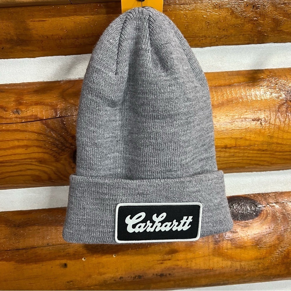 Carhartt Heather Gray Knit Cuffed Script Patch Beanie
